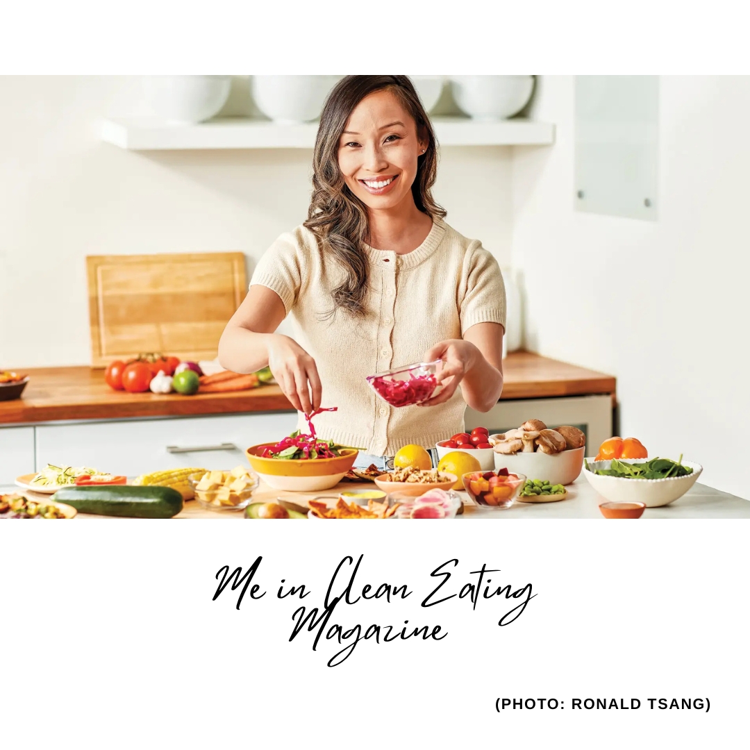 Helen Wong featured in Clean Eating Magazine preparing fresh food